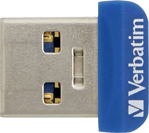 Mali USB stick s plavim kućištem na kojem piše 'Verbatim'.