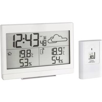Digitalni termometar pokazuje sat 12:43, vrijeme s jednim oblakom, unutarnju temperaturu od 19,8°C i vlažnost zraka od 53%.