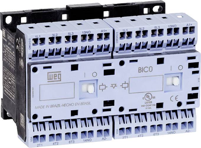 Električni preklopni uređaj sa plavom prednjom pločom, više priključaka i natpisa.