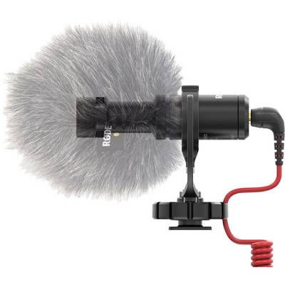 Mikrofon za usmjeravanje s sivim zaštitnim futrolasom pričvršćeno je na crvenom kabelu. Pogodan je za jasne audio snimke.