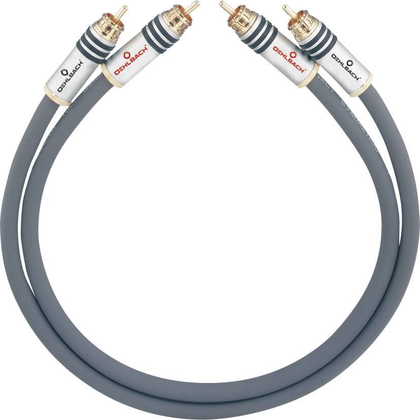 Dva siva audio kabela sa zlatnim konektorima i natpisom 'Oehlbach' u crvenoj boji.