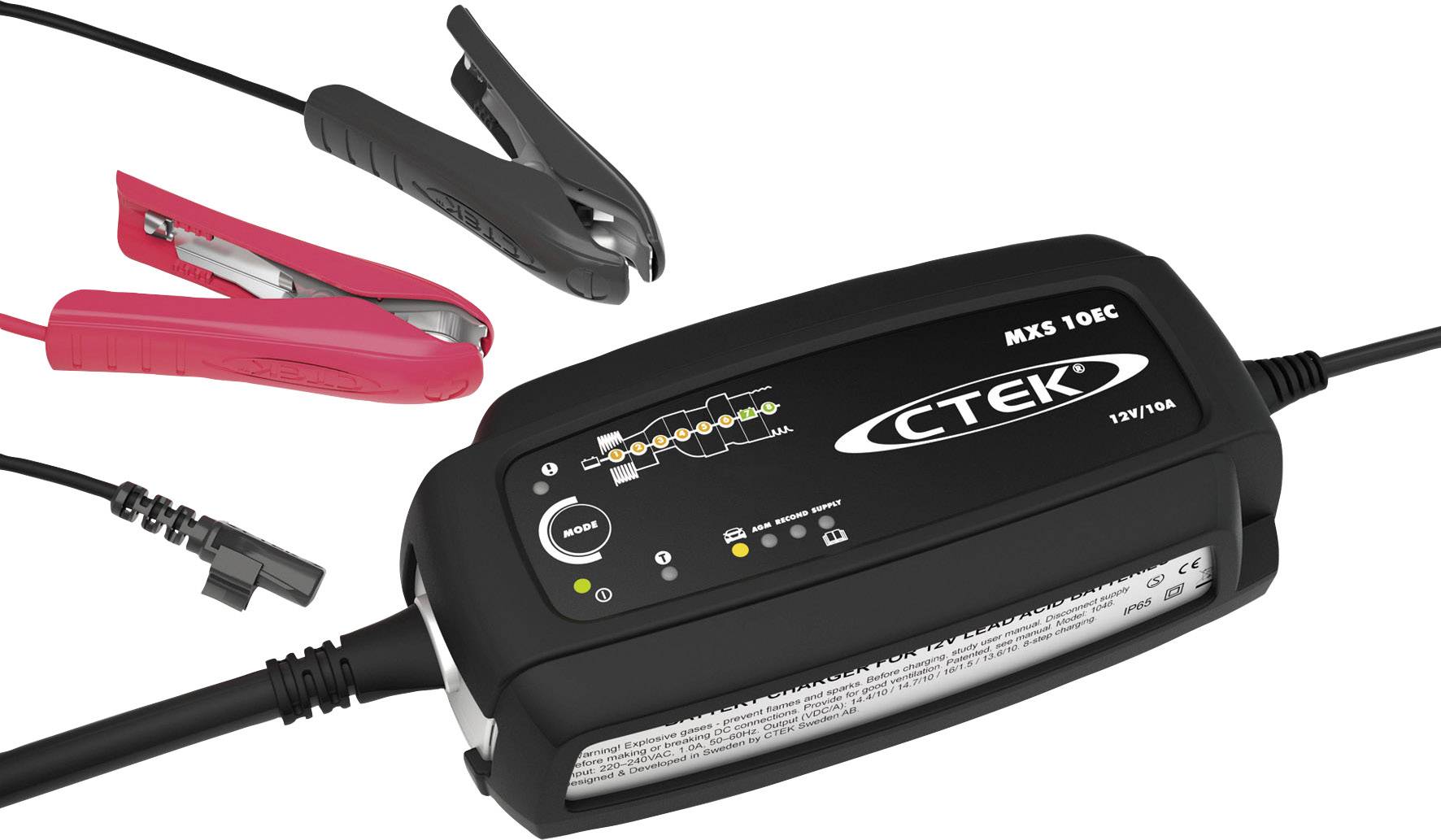 CTEK punjač baterija MX5 10EC s LED indikatorom i krokodil klemama za punjenje i održavanje akumulatora vozila.