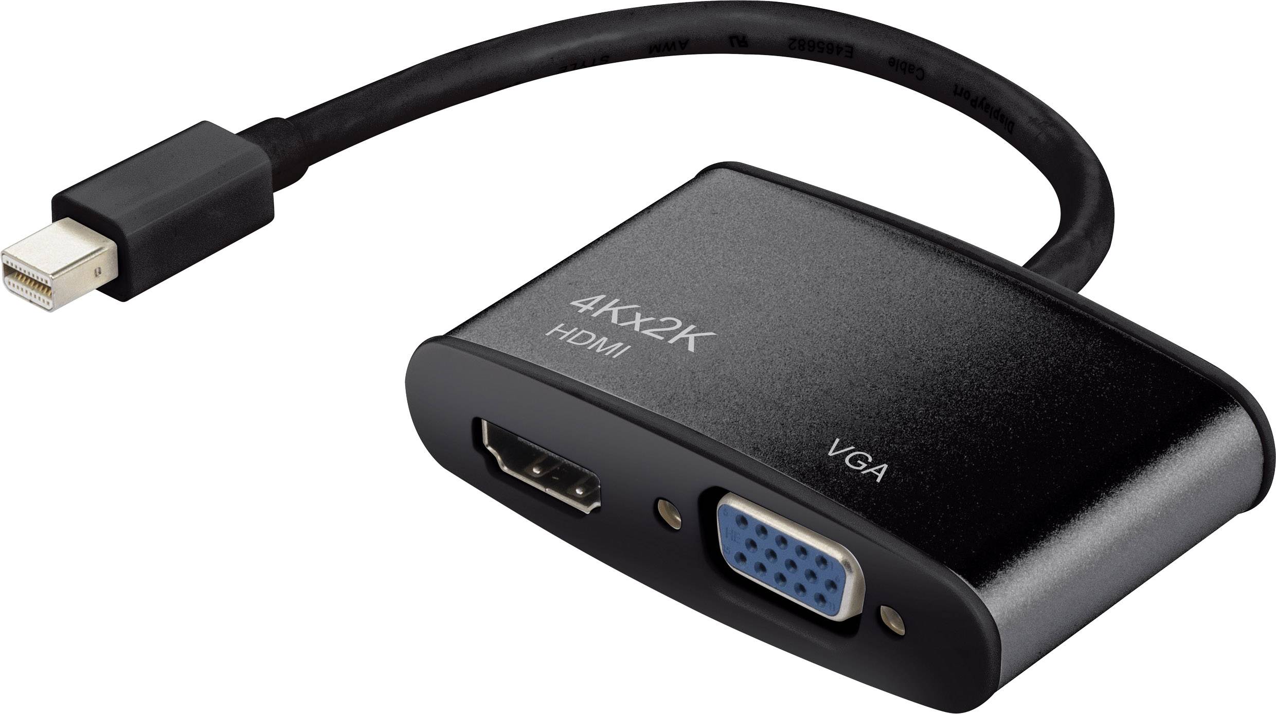 Adapter s HDMI i VGA priključcima, povezan kratkim kabelom.