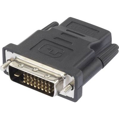 DVI-na-HDMI adapter s crnim plastičnim kućištem i metalnim priključcima, omogućava povezivanje DVI i HDMI kabela.
