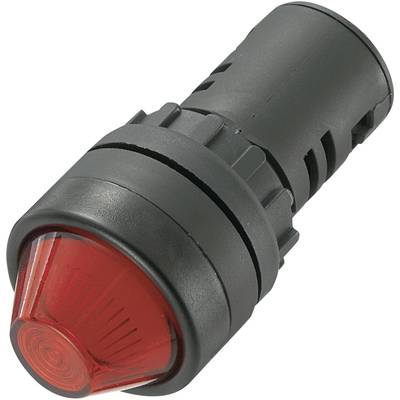 Crni cilindrični gumb s crvenom signalnom svjetlošću, koji se koristi kao upozoravajući signal u električnim uređajima ili kontrolnim pločama.