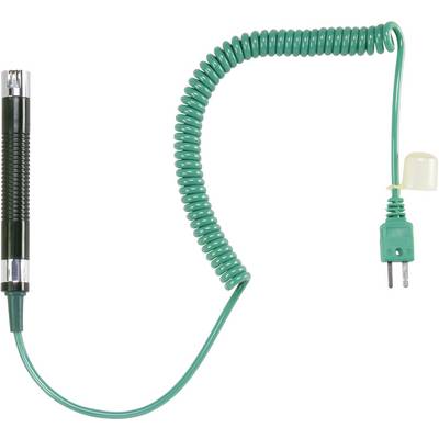 Zeleni savijeni produžni grijni kabel, utičnica je usmjerena udesno. Projektiran za grijne prostirke ili električne uređaje u unutarnjem prostoru.
