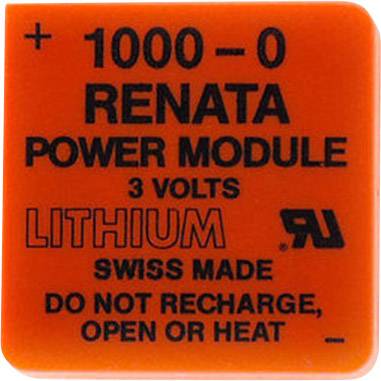 'Renata Power Module', litij-baterija, 3 volta, izrađena u Švicarskoj. Upozorenje: 'Ne puniti, ne otvarati ili zagrijavati.'