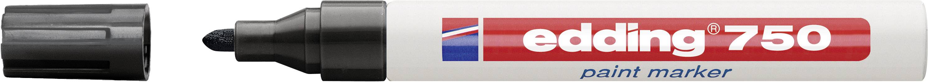 Bijeli marker za lakiranje s crvenim logotipom 'edding 750', crnom kapom i vrhom, pogodan za trajno označavanje na različitim površinama.