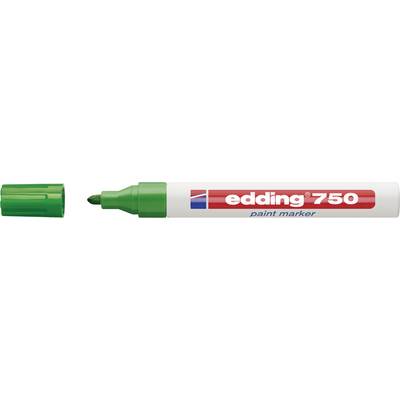 Zeleni Edding 750 lak marker sa skinutim poklopcem, vrh vidljiv, crveni logotip s bijelim natpisom 'edding 750 paint marker'.