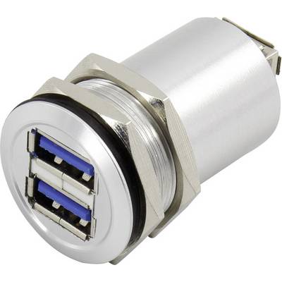 Dva USB 3.0 priključka u okruglom metalnom kućištu, pogodan za ugradnju u tehničke uređaje.