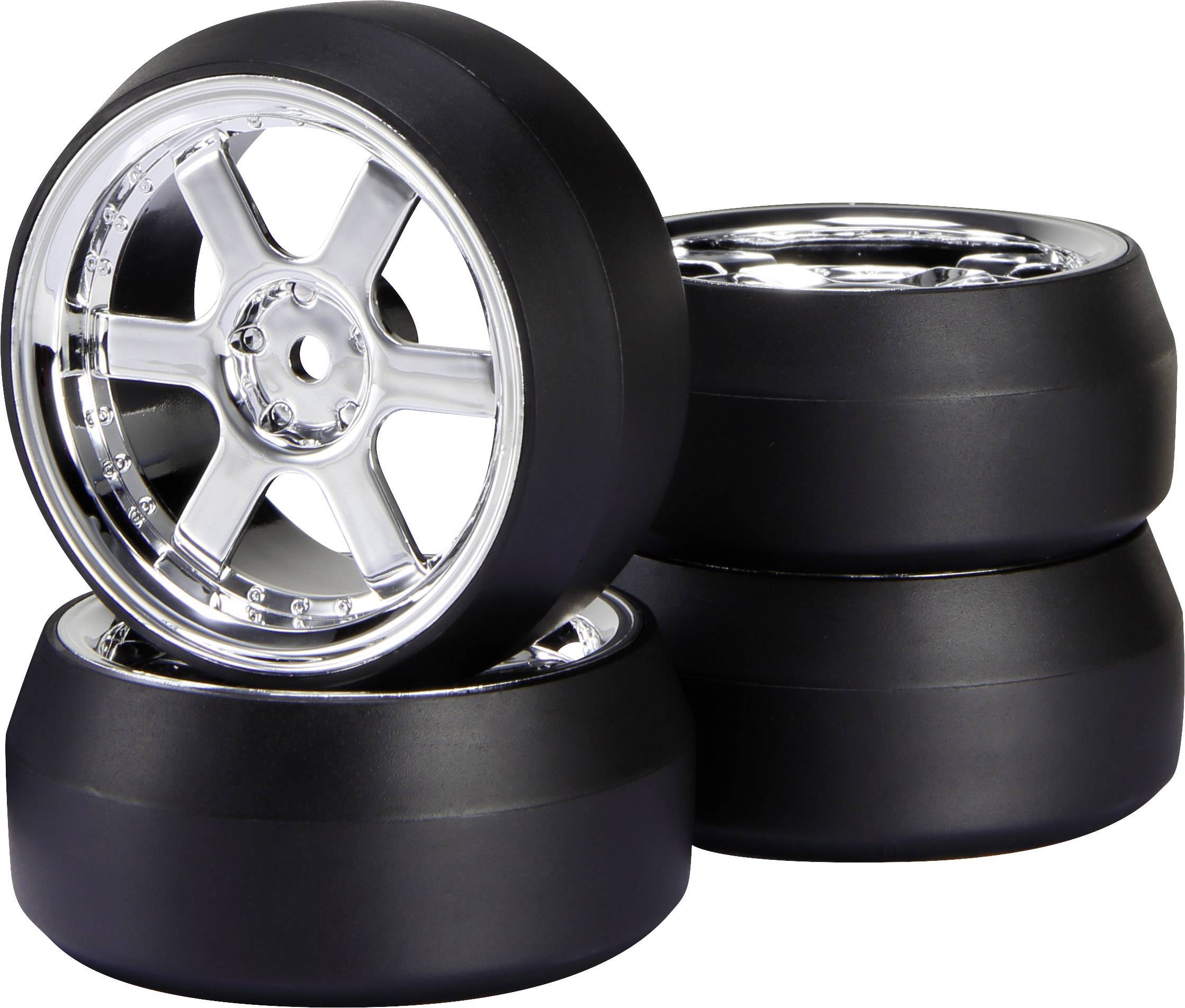 Reely 1:10 cestovni model kompletni kotači Drift 6 krakova krom boja 4 St.