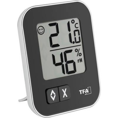 Digitalni termometar i higrometar pokazuje 21 stupnjeva Celzijusa i 46 posto relativne vlažnosti zraka, s tipkama za upravljanje dolje.