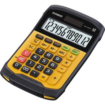 Žuti kalkulator marke 'Casio' prikazuje broj '1234567890,12'. Ima tipke za osnovne računske operacije i porezne izračune.