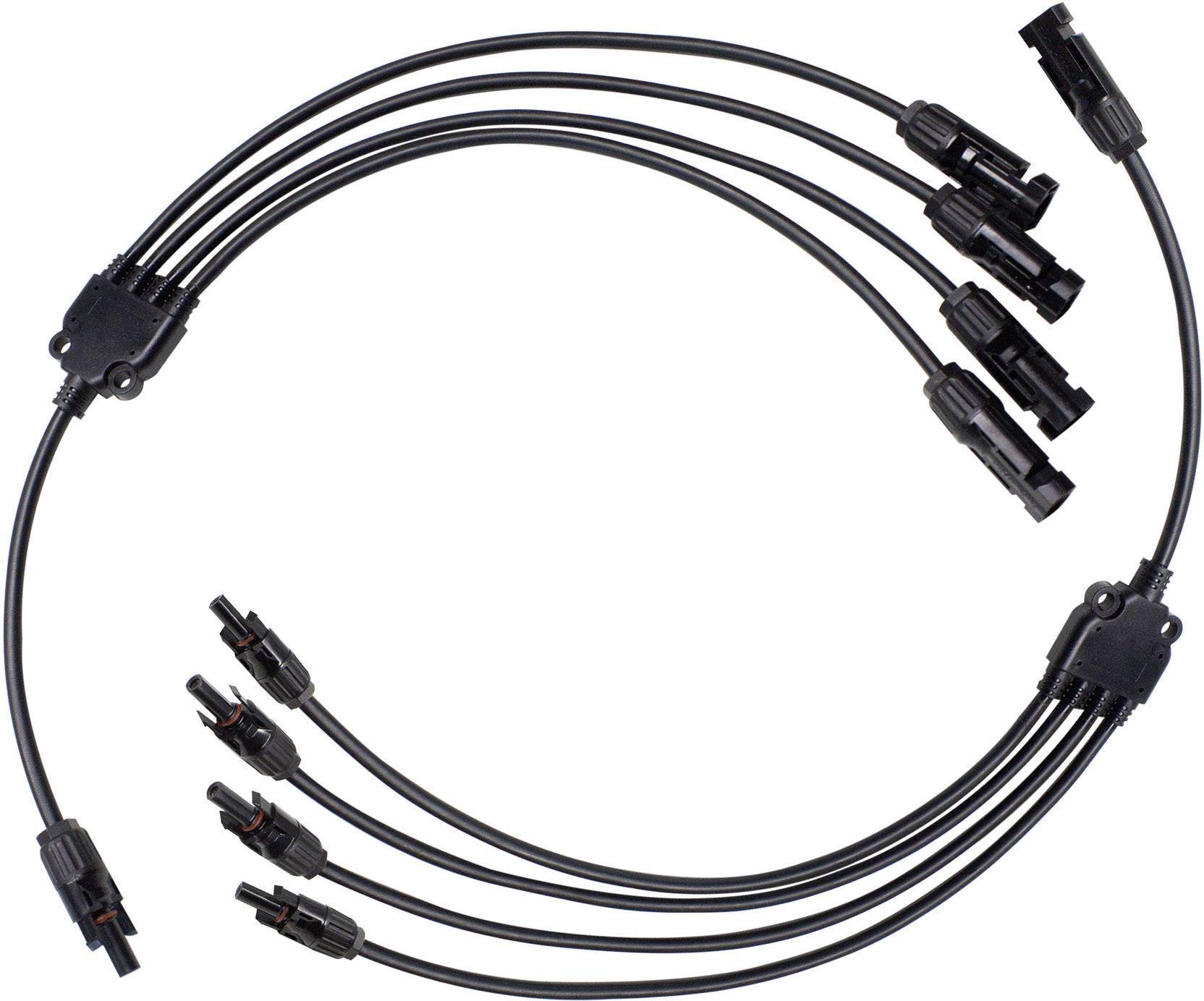 Set solarnih kabela s MC4 konektorima, rasprostranjen u krugu, prikazuje mogućnosti povezivanja za fotovoltaičke sustave.