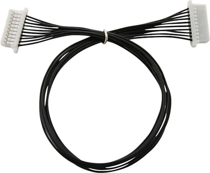 Crni kabel za spajanje s dva bijela utikača na krajevima, simetrično raspoređena, prikazuje vezu između dva uređaja.