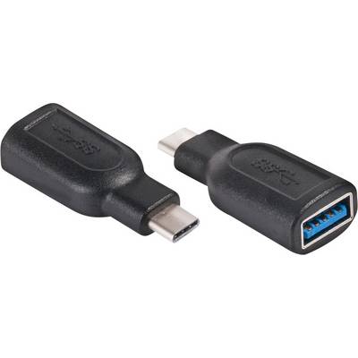 Dva adaptera: USB-C utikač do USB-A utičnice s plavom unutrašnjom stranom. Oni su crni i prikazani su u bliskom kadru.