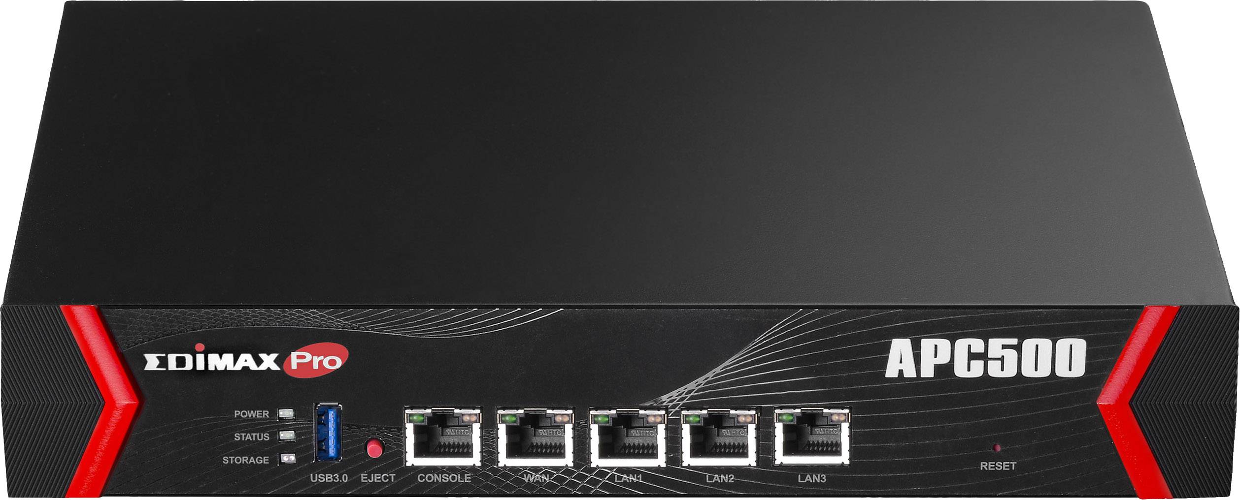 'Edimax Pro APC500' mrežni kontroler u prednjoj perspektivi sa šest Ethernet priključaka i LED indikatorima, pogodan za poslovne subjekte.
