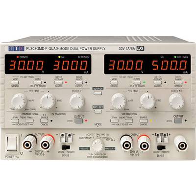 'TTi PL303QMD-P Quad-Mode Dual Power Supply' prikazuje digitalne pokazatelje napona i struje, gumbe za podešavanje i priključke.