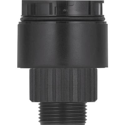 Crni plastični adapter sa žlijebljenim navojem; služi za spajanje cijevi u instalacijskom sustavu.
