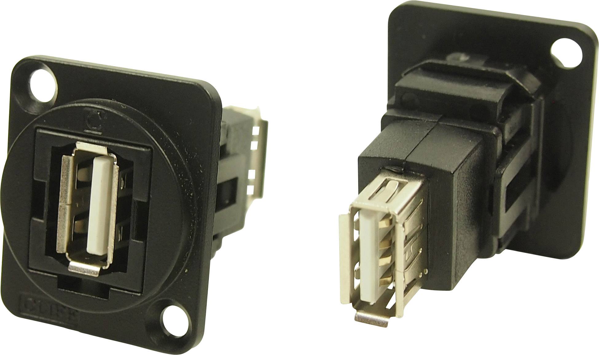 Dva crna USB utikača, svaki s pravokutnim USB-A priključkom. Jedan prikazuje prednju stranu, drugi stražnju stranu.