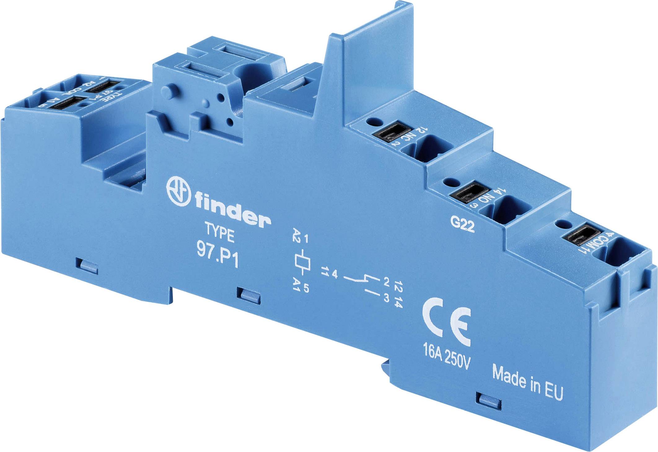 Plavi električni utični adapter Finder, tip 97.P1, za 16A i 250V. Izrađeno u EU.