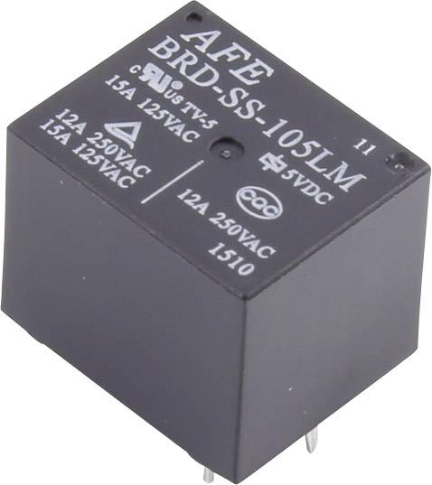 Crni relej s natpisom 'AFE BRD-SS-105LM, 12A 250VAC/15A 125VAC, 5VDC'.