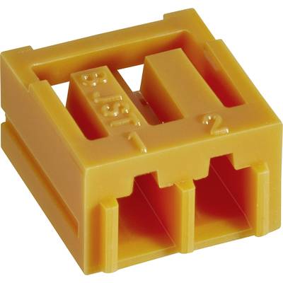 Žuti plastični dio s tri utora i bočnim numeracijama, vjerojatno električni priključak.