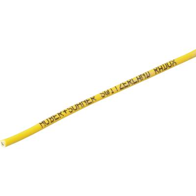 Žuti električni kabel s crnim natpisom 'Huber+Suhner Switzerland Radix'.
