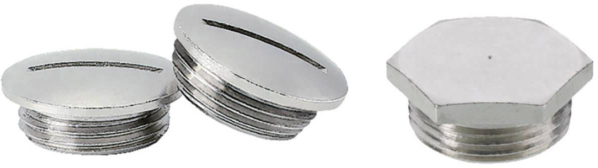 Dvije okrugle, kromirane vijčane kape sa žljebom i jedna šesterokutna metalna kapa, prikazane na svijetloj pozadini.