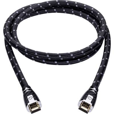 Crni HDMI kabel sa srebrnim utičnicama i pletenom zaštitnom oblogom, namotан na svijetloj pozadini.