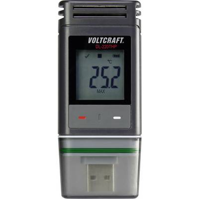 Temperaturni logger podataka 'Voltcraft DL-220THP' prikazuje 25,2°C na digitalnom zaslonu. Sivo kućište s USB priključkom dolje.
