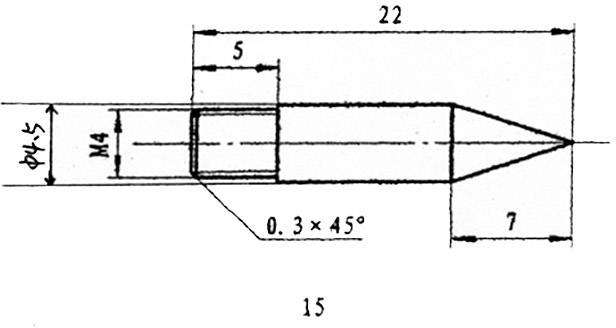 Tehnički nacrt metalnog štifta s dimenzijama: ukupna duljina 22 mm, vrh 7 mm dug, promjer 4,5 mm, kut 0,3 x 45°.