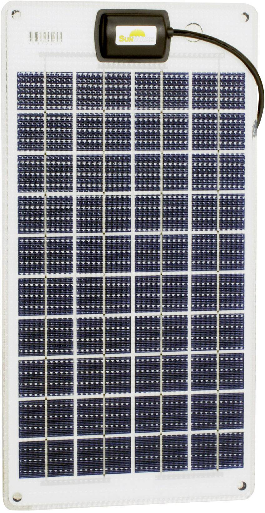 Pravokutni solarni panel s nekoliko kvadratnih ćelija prikazan je na slici. Kabel je spojen u gornjem desnom kutu.