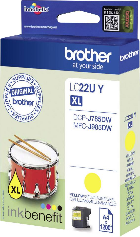 Paket tinta Brother LC22U Y XL. Kompatibilno s pisačima DCP-J785DW, MFC-J985DW. Boja: žuta, doseg: 1200 stranica.