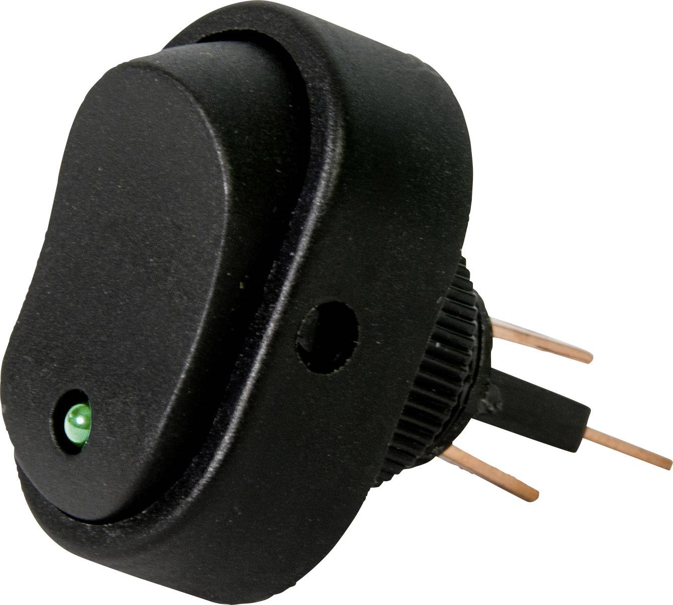 Crni prekidač s LED indikatorom i bakrenim priključcima, pogodan za električne uređaje.