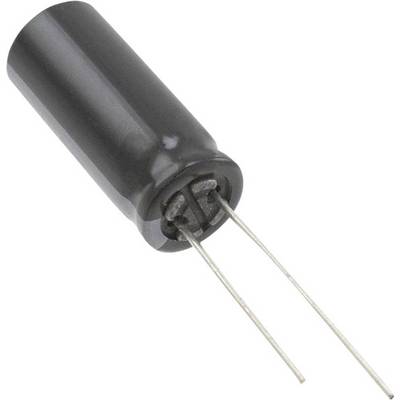 Crni cilindrični elektrotehnički kondenzator s dva duga metalna priključka.