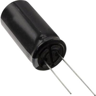 Crni cilindrični elektrolitički kondenzator s dva metalna priključka, koji se tipično koristi za pohranu energije u elektroničkim sklopovima.