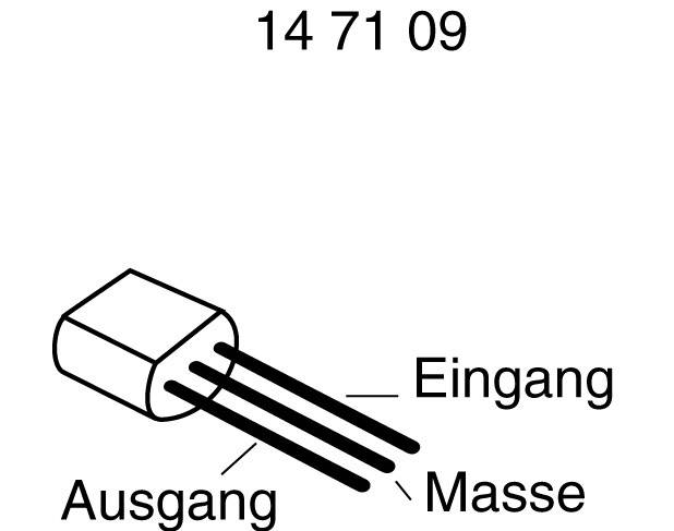 Električki element s tri priključka: ulaz, izlaz i masa. Broj gore: 14 71 09.