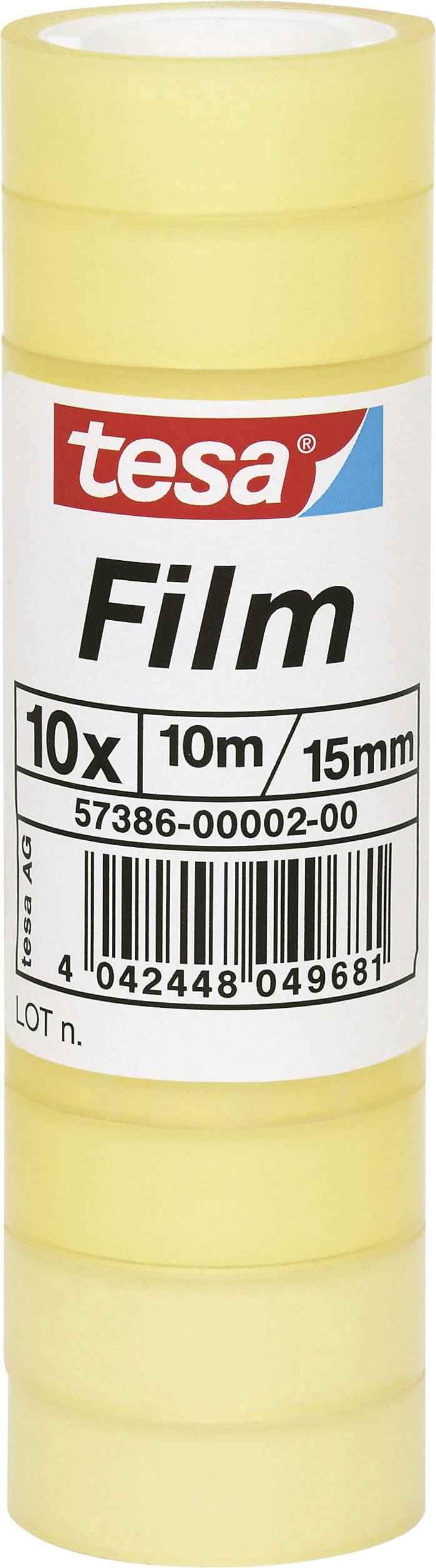 Žuti ljepljivi film s natpisom 'tesa Film', 10 rolni po 10 m, širine 15 mm. Sadrži barkod i informacije o proizvodnji.