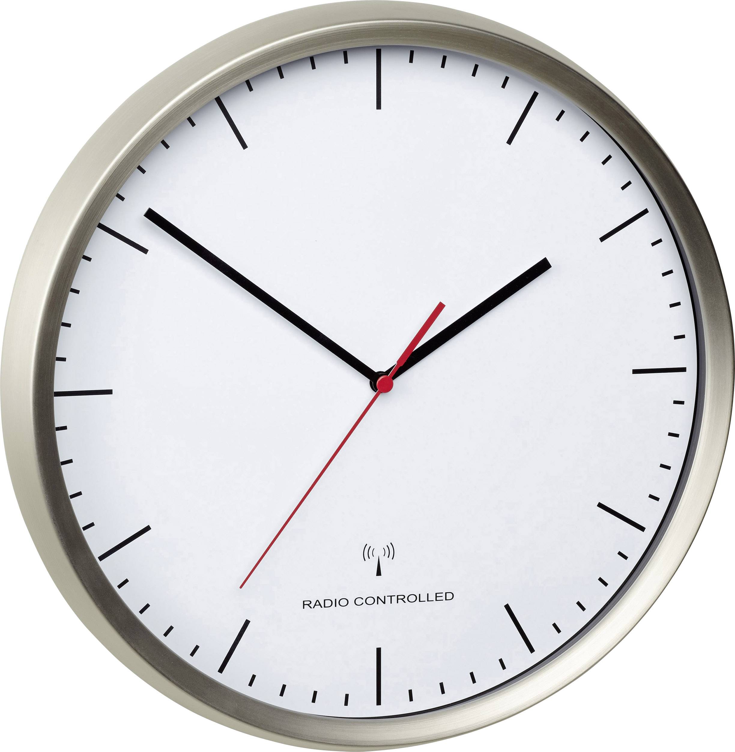 TFA Dostmann 60.3521.02 Wandklok Zendergestuurd 30.5 cm x 48 mm RVS (geborsteld) Slepend uurwerk (geluidsloos)