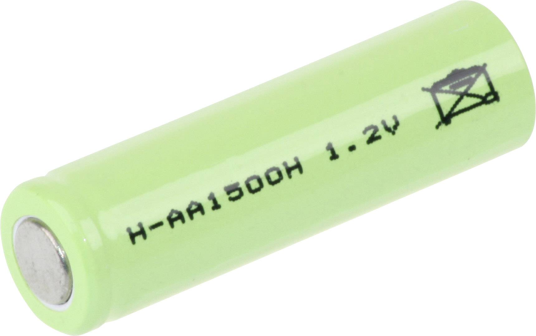 Zelena AA baterija s natpisom 'H-AA1500H 1.2V' i simbolom za pravilno zbrinjavanje na strani.