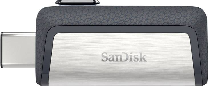 SanDisk USB stick s USB-C priključkom. Kućište je srebrne boje i ima karakteristični heksagonalni uzorak na gornjem dijelu.