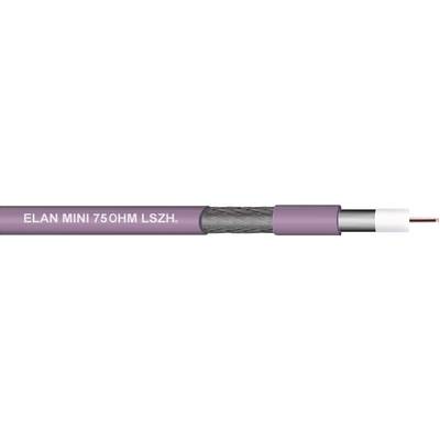 Koaksijalni kabel 'ELAN MINI 75 OHM LSZH' s ljubičastom izolacijom i vidljivim središnjim vodičem.