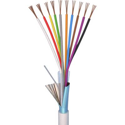 Kabel s deset različito obojenih, golih bakrenih žica koje viruju iz omotača prikazuje svoju unutarnju strukturu.