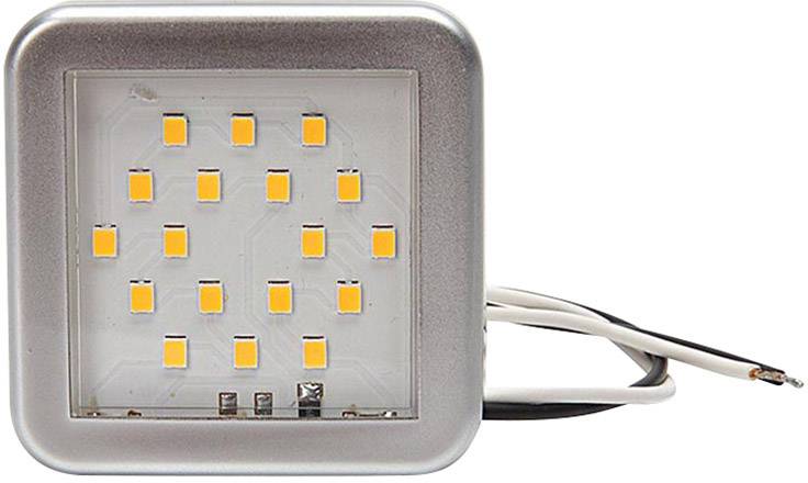 Kvadratna LED-lampa sa 16 žutih svjetlosnih točaka, srebrni okvir i dva izbočena žica.