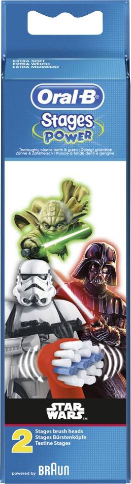 Pakiranja glava za zubne četkice Oral-B za djecu s motivima iz Star Warsa. Yoda i Darth Vader istaknuto su prikazani.