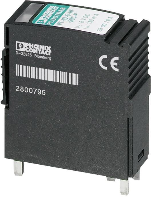 Crni električki komponenta tipa '3005-PS' tvrtke Phoenix Contact. Ima kontaktne pinove na donjoj strani i CE oznaku.