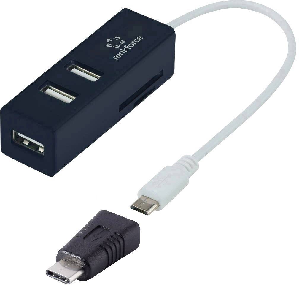 Renkforce 3 portni USB 2.0 OTG-Hub sa SD-čitačem kartica + micro-B-USB na USB-C™ adapter