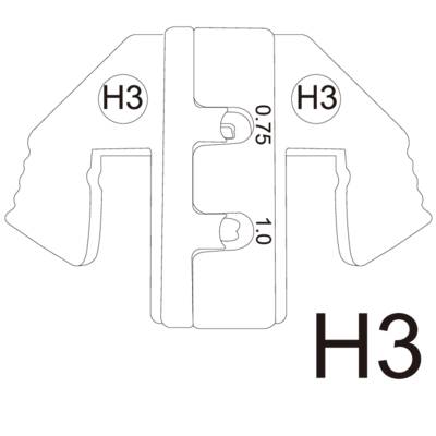 Tehnički nacrt konektora s oznakom 'H3' te brojevima '075' i '010', prikazuje simetriju i detalje strukture.