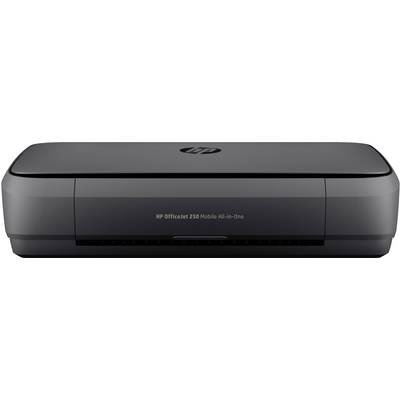 Prijenosni mobilni HP OfficeJet 250 pisač u crnom dizajnu, pogodan za printanje, skeniranje i kopiranje.